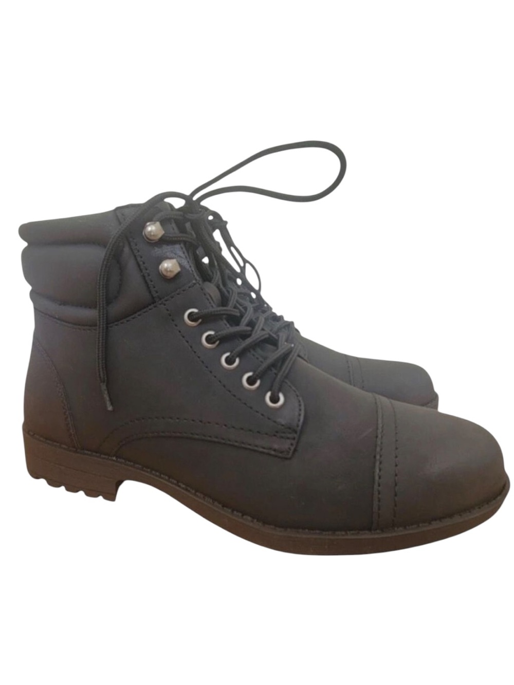 New Sun + Stone Baker Men Cap Toe Combat Boots Faux Leather Black Ankle Size 12